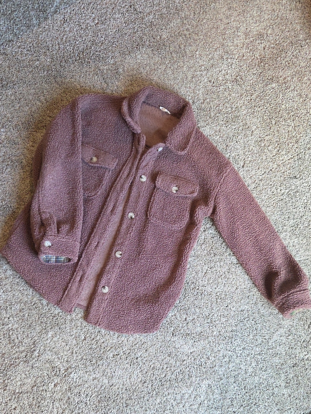 Hem & Thread Mauve Teddy Sherpa Button-Up Jacket